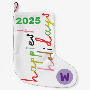 custom retro colorful happiest holidays small christmas stocking