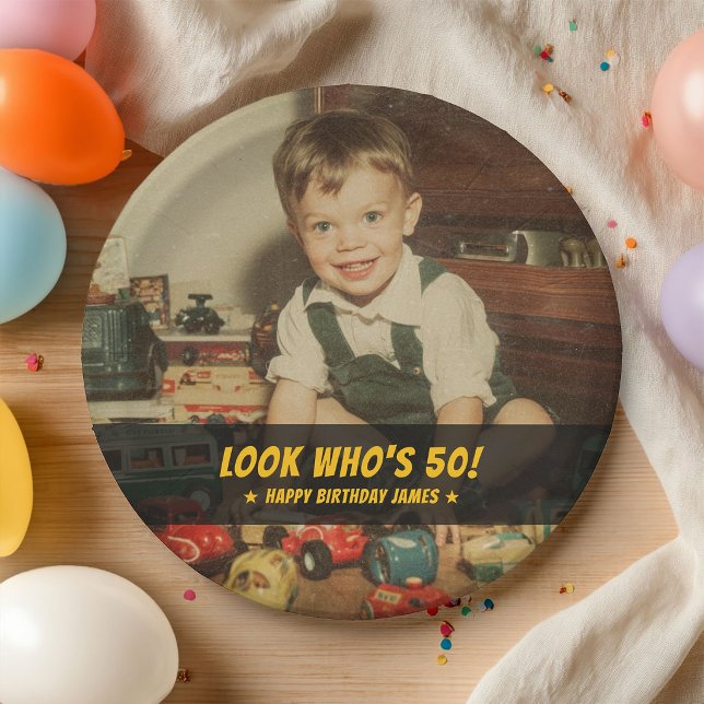 Custom Retro Cool Fun Birthday Party Photo Paper Plates (Creator Uploaded)