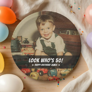 Custom Retro Cool Fun Birthday Party Photo Paper Plates