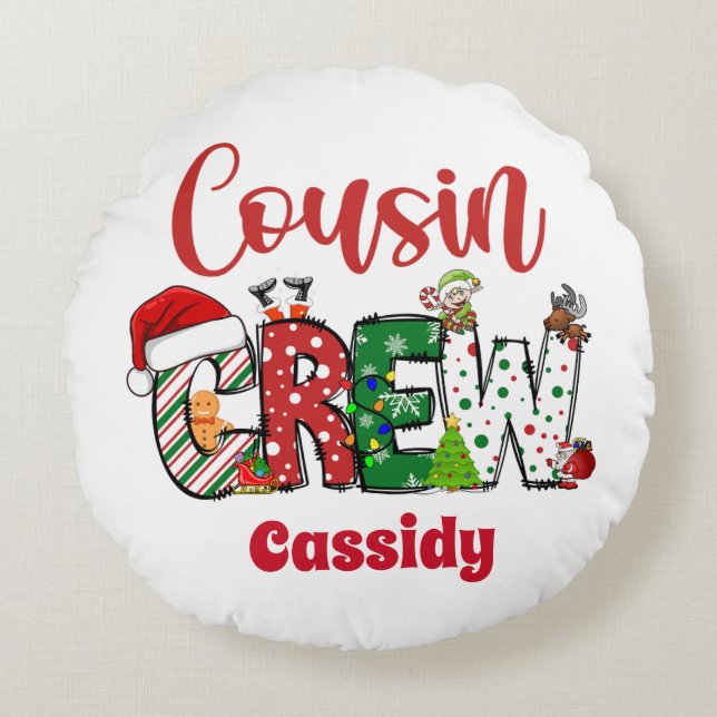 Custom  Retro Cousin Crew Christmas  Round Pillow (Front)