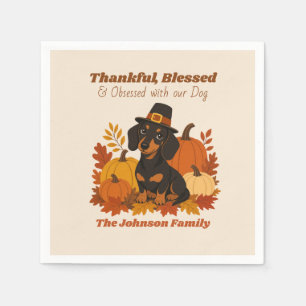 Custom Retro Dachshund Thanksgiving Fall Dog Napkins