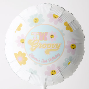 Custom Retro Daisy Two Groovy Birthday Balloon