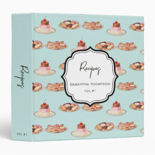 Custom Retro Dessert Bakery Recipe Cookbook 3 Ring Binder
