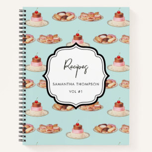 Custom Retro Dessert Bakery Recipe Cookbook  Notebook