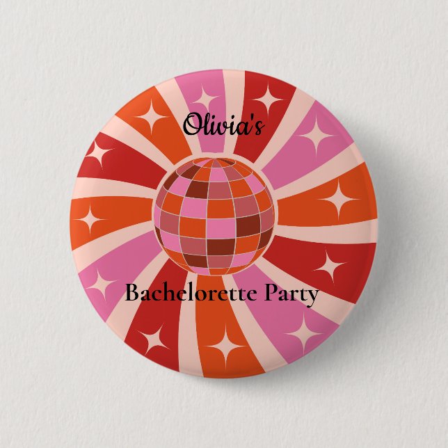 Custom Retro Disco ball Bachelorette party  Button (Front)