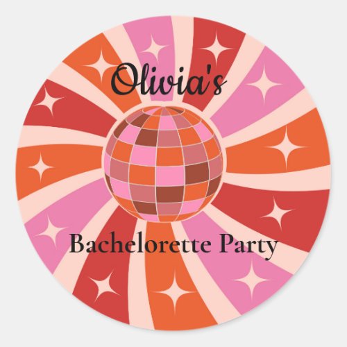 Custom Retro Disco ball Bachelorette party  Classic Round Sticker