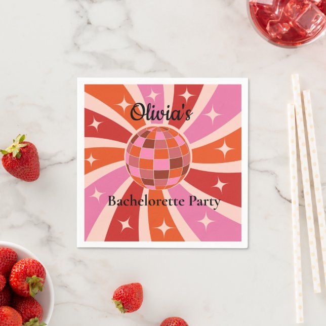 Custom Retro Disco ball Bachelorette party  Napkins (Insitu)