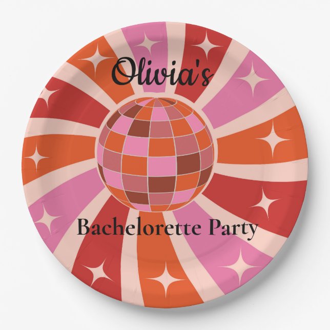 Custom Retro Disco ball Bachelorette party  Paper Plates (Front)