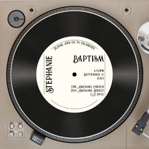 Custom Retro Faux Vinyl Record Baptism Invitation
