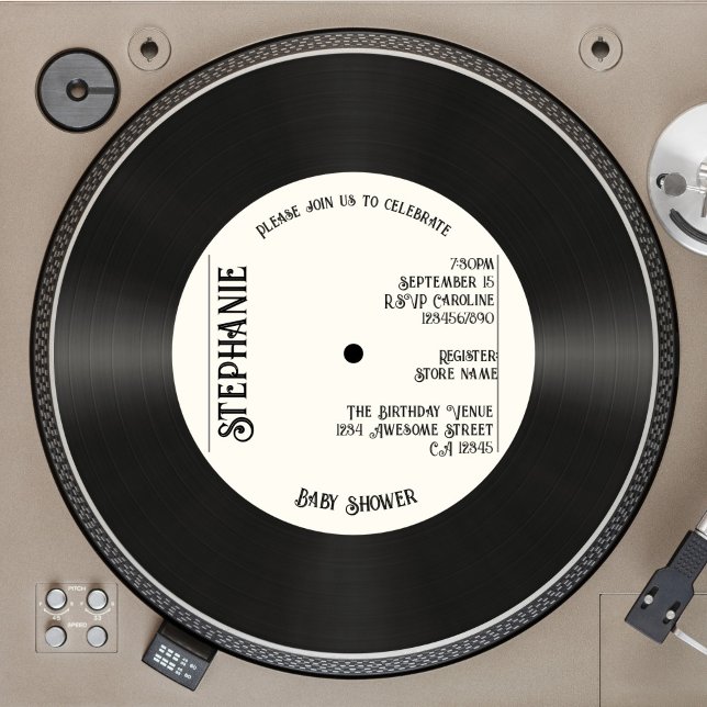 Custom Retro Faux Vinyl Record Music Baby Shower Invitation (Creator Uploaded)