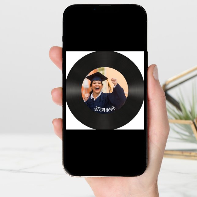 Custom Retro Faux Vinyl Record Music Graduation  Announcement (Front Digital)