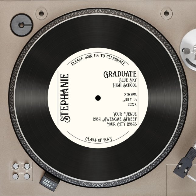 Custom Retro Faux Vinyl Record Music Graduation Invitation (Creator Uploaded)