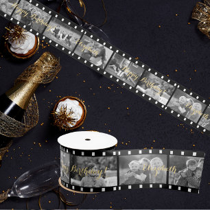 Custom Retro Film Strip Photo Birthday Gift Wrap Satin Ribbon