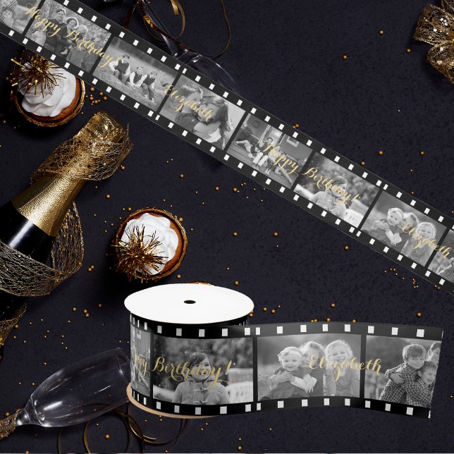 Custom Retro Film Strip Photo Birthday Gift Wrap Satin Ribbon (Custom Retro Film Strip Photo Birthday Gift Wrap Satin Ribbon)