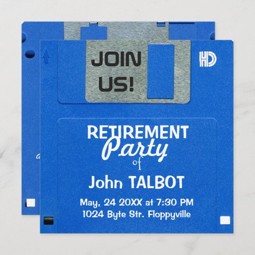 Custom Retro Floppy Disk Retirement Party invite