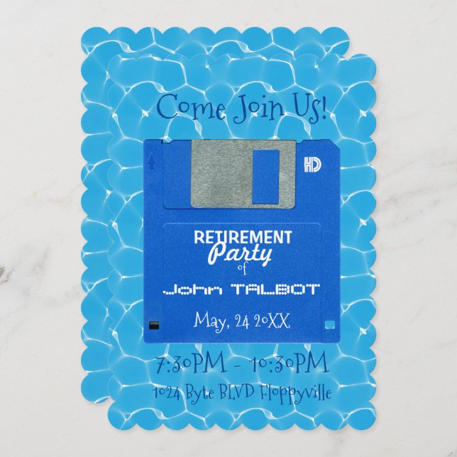 Custom Retro Floppy Retirement Party invite (Front/Back)