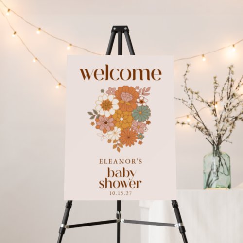 Custom Retro Floral Baby Shower Welcome Sign