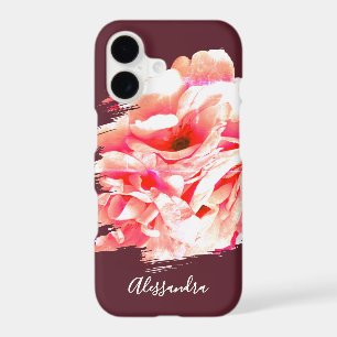 Custom Retro Floral Burgundy Peach Pink Botanical iPhone 17 Case