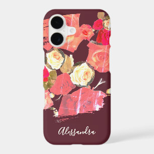 Custom Retro Floral Burgundy Red Cream Flowers iPhone 17 Case