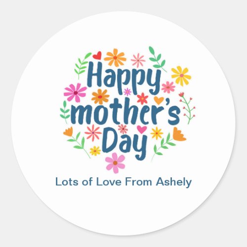 Custom Retro Floral Happy Mothers Day  Classic Round Sticker