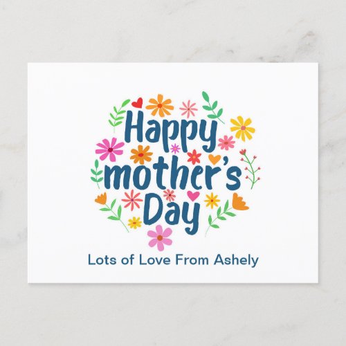 Custom Retro Floral Happy Mothers Day  Postcard