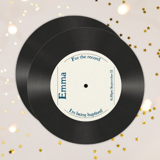 Custom Retro For The Record Adult Baptism Invitation