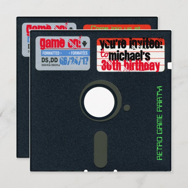 Custom Retro Game Birthday Invite Floppy Disk 5.25 (Front/Back)