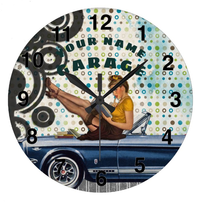 Custom RETRO Garage Clock Vintage Pinup Girl Car