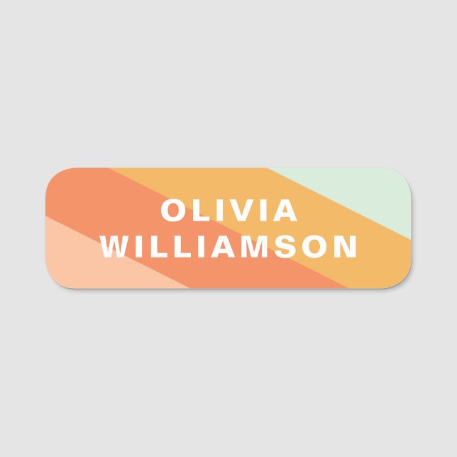Custom Retro Geometric Stripes Mint Orange Pastel Name Tag (Front)