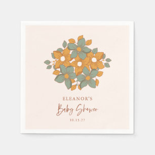 Custom Retro Gold Floral Minimalist Baby Shower Napkins