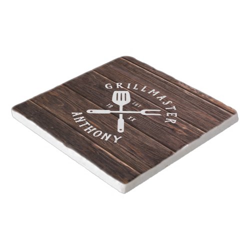 Custom Retro GRILLMASTER Rustic Wood Cool Trivet