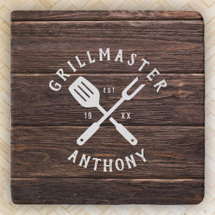 Custom Retro GRILLMASTER Rustic Wood Cool Trivet