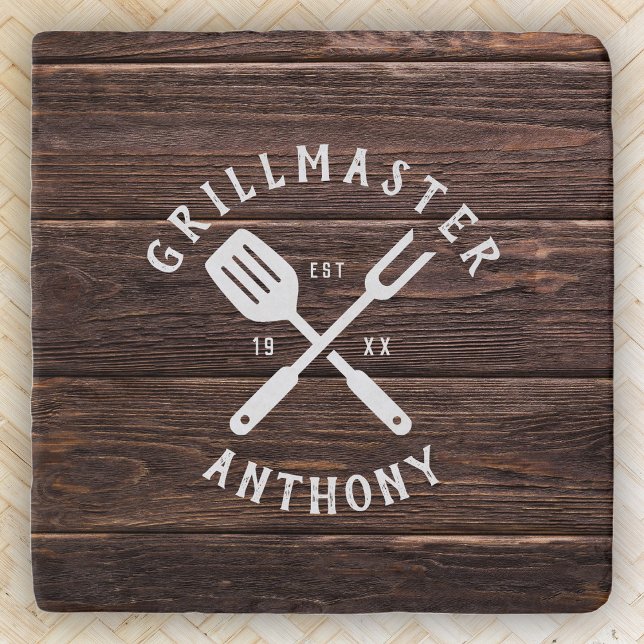 Custom Retro GRILLMASTER Rustic Wood Cool Trivet (Creator Uploaded)