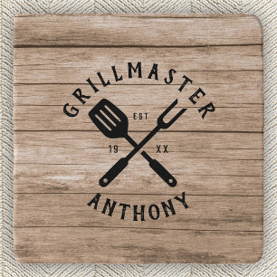Custom Retro GRILLMASTER Rustic Wood Cool Trivet