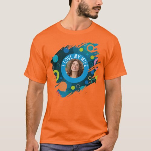 Custom Retro Groovy Circles I LOVE MY WIFE Photo T-Shirt