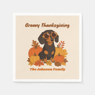 Custom Retro Groovy Dachshund Thanksgiving Napkins