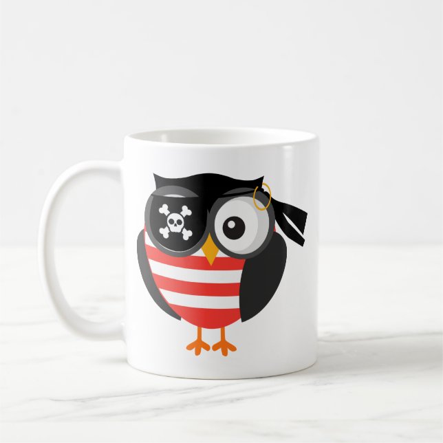 Custom Retro Halloween Pirate Owl Coffee Mug (Left)