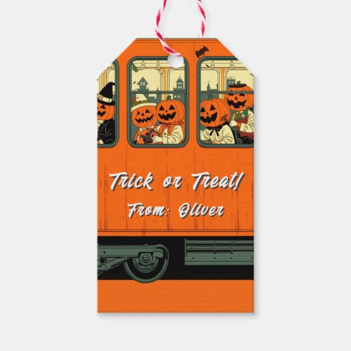 Custom Retro Halloween Train Kids Trick or Treat Gift Tags