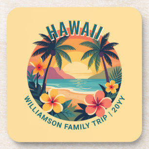 Custom Retro Hawaii Tropical Vacation Family Trip Beverage Coaster