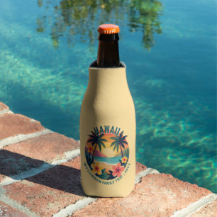 Custom Retro Hawaii Tropical Vacation Family Trip Bottle Cooler