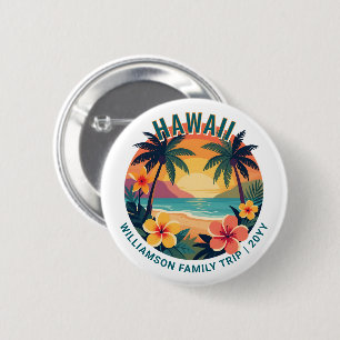 Custom Retro Hawaii Tropical Vacation Family Trip Button