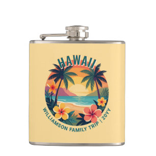 Custom Retro Hawaii Tropical Vacation Family Trip Flask