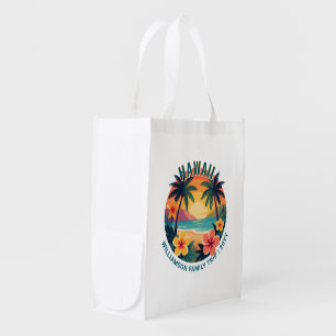 Custom Retro Hawaii Tropical Vacation Family Trip Grocery Bag