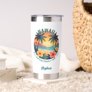 Custom Retro Hawaii Tropical Vacation Family Trip Insulated Tumbler