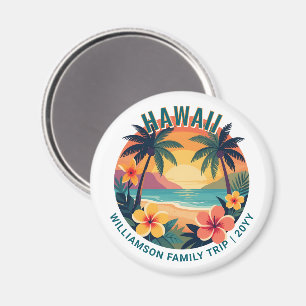 Custom Retro Hawaii Tropical Vacation Family Trip Magnet