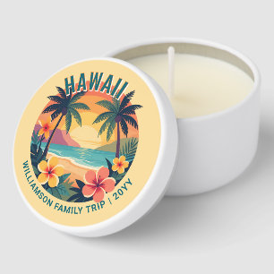 Custom Retro Hawaii Tropical Vacation Family Trip Mini Candle Favors