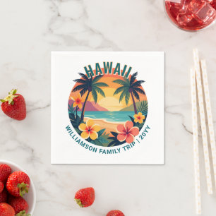 Custom Retro Hawaii Tropical Vacation Family Trip Napkins