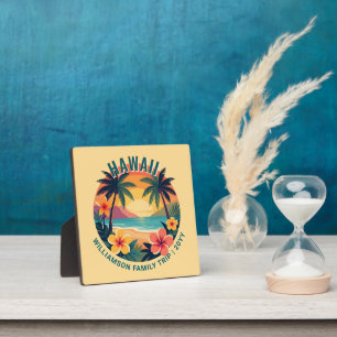 Custom Retro Hawaii Tropical Vacation Family Trip Plaque