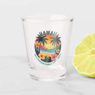 Custom Retro Hawaii Tropical Vacation Family Trip Shot Glass