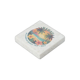 Custom Retro Hawaii Tropical Vacation Family Trip Stone Magnet